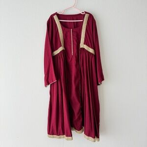 Maroon Long Dress with Gold Trim – Elegant & Modest Girls Sizing